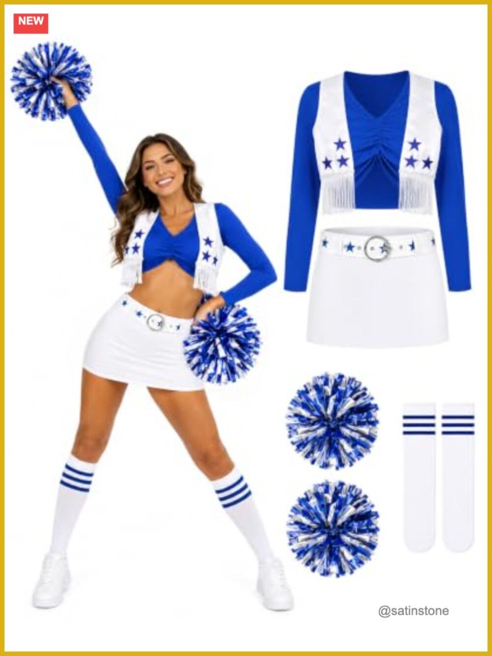 Cheerleader Costume Set Crop Top Vest Skirt Socks Pom Poms Womens Game Day